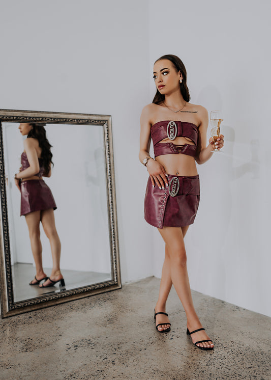 Scorpio mini skirt & top burgundy