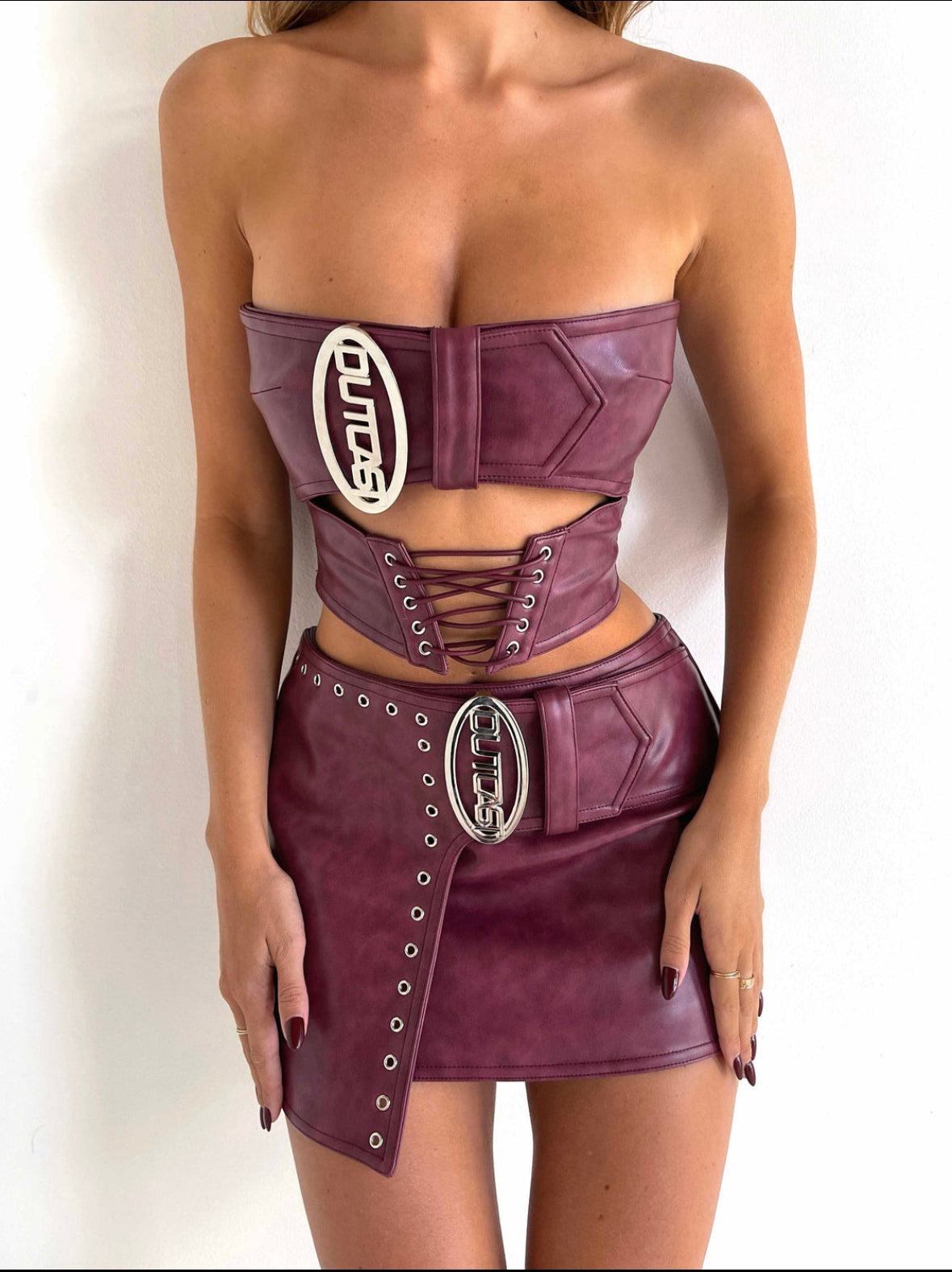 Scorpio mini skirt & top burgundy